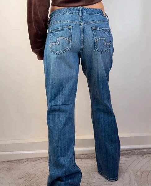 Maurices Womens Bootcut mid 9.5”rise blue jeans W31 L30 UK 10-12 embroidered y2k