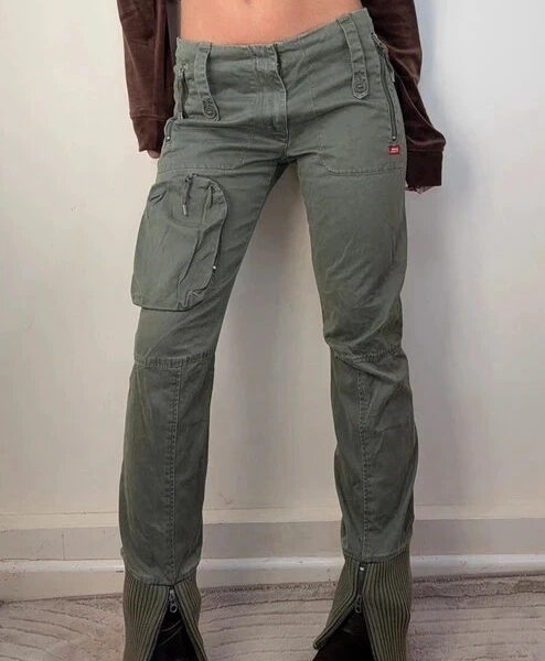 Miss Sixty Womens Low 9”Rise Cargo Military Trousers W26L31.5 UK 8-10 Khaki Knit