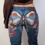 Nolita Womens Low Rise 7.5” Bootcut Jeans W28L31 UK8 Butterfly Embroidered Paint