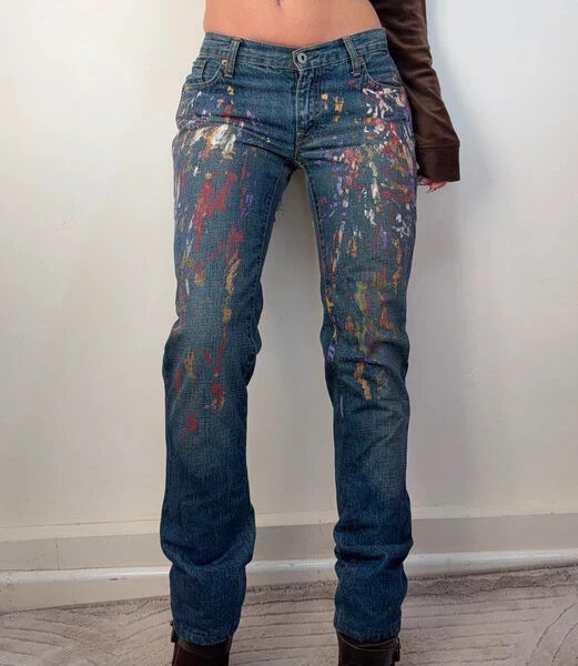 Nolita Womens Low Rise 7.5” Bootcut Jeans W28L31 UK8 Butterfly Embroidered Paint