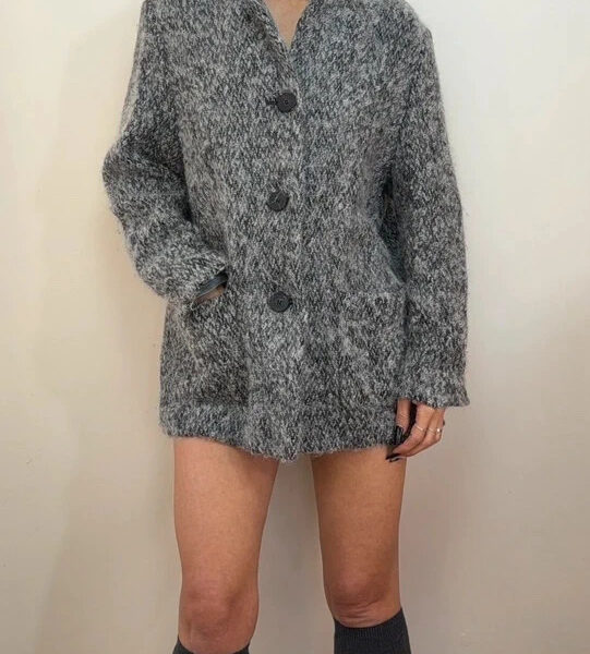 Bianca womens boucle chunky wool mohair button jacket grey blazer UK 12-14
