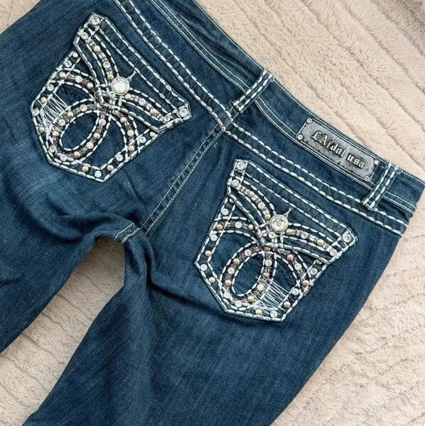 L.A. Idol womens bootcut jeans Low rise 9.5” W37 L30.5 UK 18-20 embellished y2k