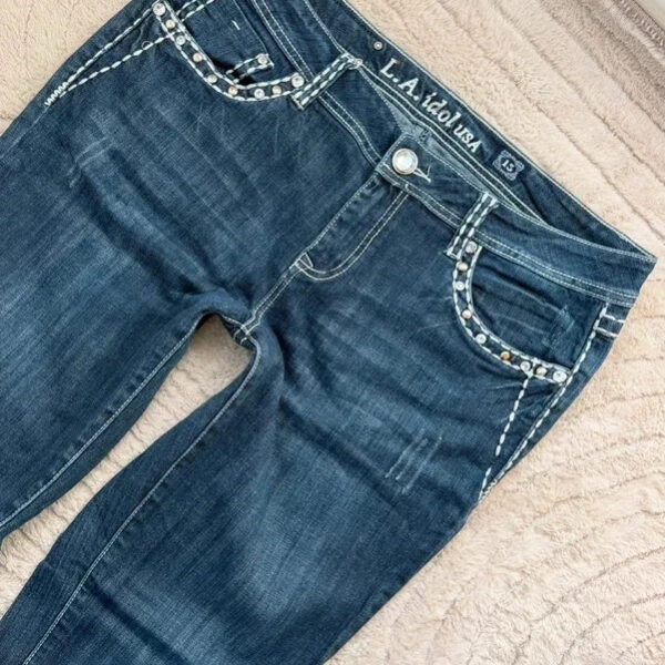 L.A. Idol womens bootcut jeans Low rise 9.5” W37 L30.5 UK 18-20 embellished y2k