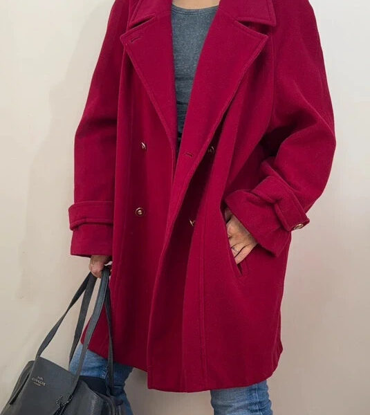 Kesta London womens wool cashmere oversized coat UK 16-18 raspberry red jacket