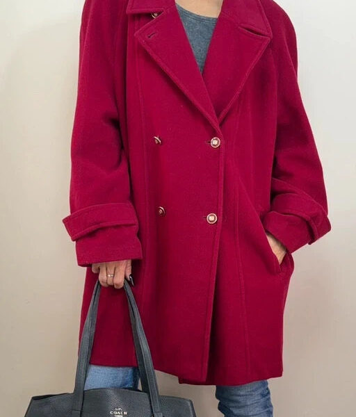 Kesta London womens wool cashmere oversized coat UK 16-18 raspberry red jacket
