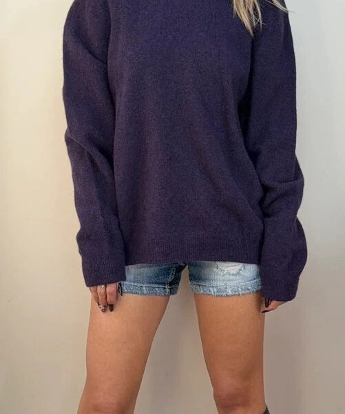 F&F mens 100% lambswool jumper XXL purple chunky crew neck Woolmark knit