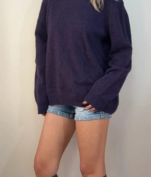 F&F mens 100% lambswool jumper XXL purple chunky crew neck Woolmark knit