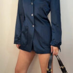 Laurel by Escada womens navy silk wool satin fitted button blazer UK8-10 jacket