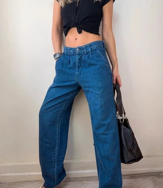 Vagabond womens wide leg jeans W30 L30 UK 8-10 blue pleated high rise 11.5”