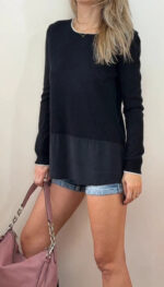 Needle womens black 100% cashmere silk draped relaxed scoop neck jumper