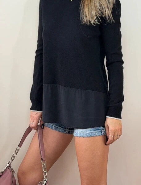 Needle womens black 100% cashmere silk draped relaxed scoop neck jumper UK 8-10