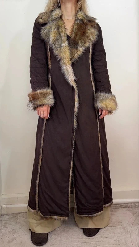 Y2K reversible brown faux fur Penny Lane maxi coat