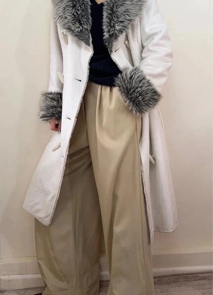 Xanaka Womens Y2K grey faux fur shearling coat UK 8-10 fitted Penny Lane Afghan