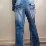 L.e.i. womens low rise 9” petite flare blue jeans UK 16-18 W36 L26.5 embroidered