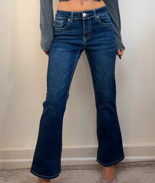 9th&Main womens low-mid rise 9” flare jeans petite W27 L28 UK 8-10 dark stitch