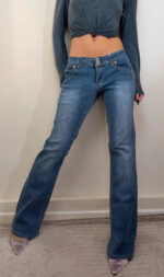 Angels womens ultra low rise 7” flare jeans