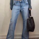 Hydraulic womens low rise 9” flare jeans UK 14-16 petite W37 L30 Y2K acid blue