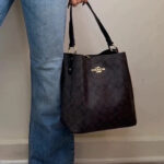 Coach Town Bucket Bag 91512 signature brown black shoulder bag gold chunky tote