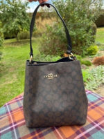 Coach Town Bucket Bag 91512 signature brown black shoulder bag gold chunky tote — photo 2 of 15