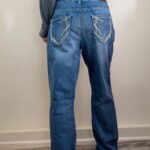 Maurices Womens Y2K Mid Rise 10” Bootcut Jeans W34L32.5 UK 14 Embroidered Pocket