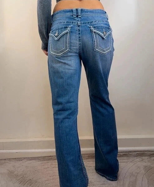 Apt.9 Womens Y2K Low-Mid Rise 9” Bootcut Jeans W33 L31.5 UK12 Flap Pocket Stitch