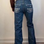 Vigold Womens Y2K Low 8.5”Rise Sweet Flare Jeans UK 12-14 W35 L32.5 Embroidered