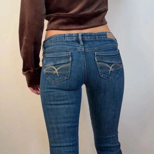 Garage Womens Y2K Ultra Low 6.5”Rise Flare Petite Jeans UK 8 W31 L30 Embroidered