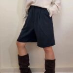 Fashion Team Womens 90s High Rise 13.5” Pleated Bermuda Shorts Black UK 8-10 W28