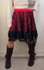 Phaze Gothic Lolita Red Satin Black Lace Midi Skirt — photo 2 of 15