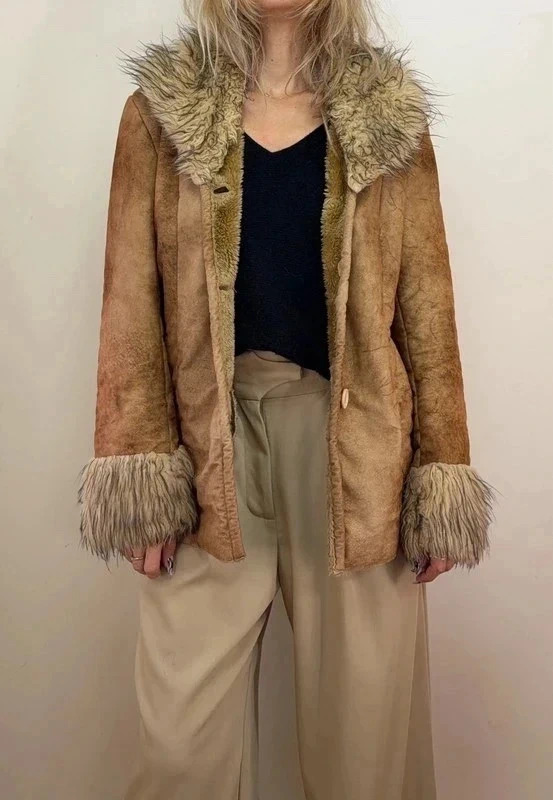 West Y2K Penny Lane Afghan jacket in faux suede with shaggy faux fur