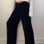 Hobbs Womens Silk Velvet Wide Leg High Rise 12”Trousers W35 L29.5 UK 12-14 Black