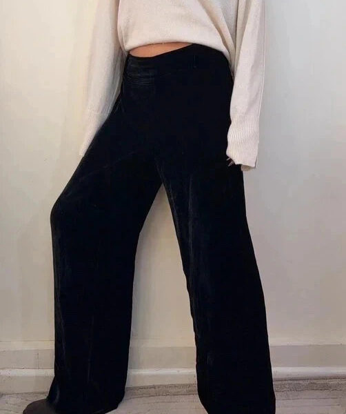Hobbs Womens Silk Velvet Wide Leg High Rise 12”Trousers W35 L29.5 UK 12-14 Black
