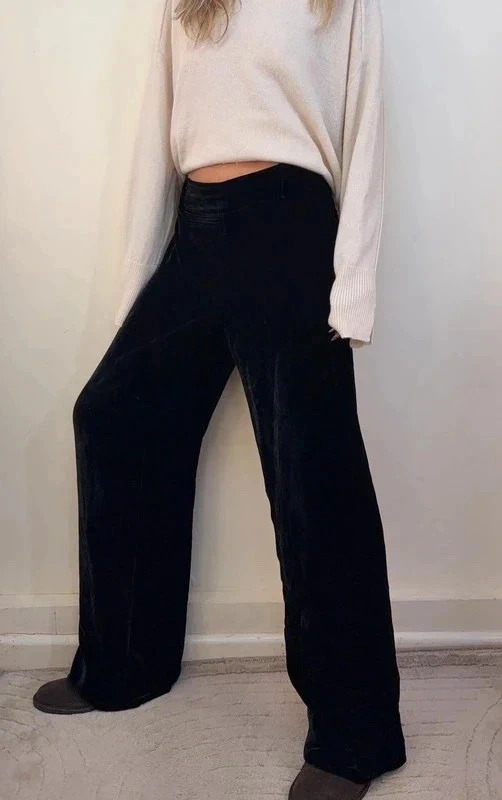 p1-672.jpg Hobbs Women's Silk Velvet Wide Leg High Rise 12”Trousers