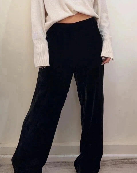 Hobbs Womens Silk Velvet Wide Leg High Rise 12”Trousers W35 L29.5 UK 12-14 Black