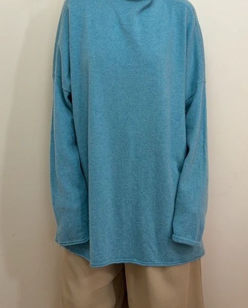 J.Jill Womens 100% Cashmere Funnel Neck Jumper XL UK16-18 Blue Oversized Slouchy