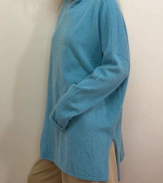 J.Jill Womens 100% Cashmere Funnel Neck Jumper XL UK16-18 Blue Oversized Slouchy