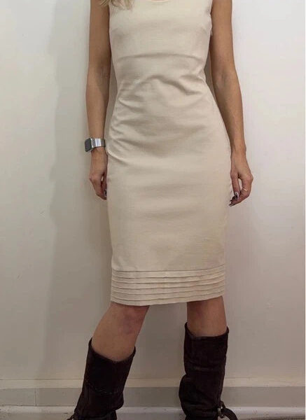 Diane von Furstenberg DVF Cream Bodycon Fitted Pencil Dress UK 10 Scoop Back