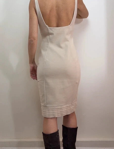 Diane von Furstenberg DVF Cream Bodycon Fitted Pencil Dress UK 10 Scoop Back