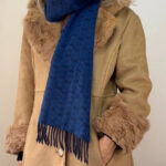 Land Rover 100% Scottish Cashmere Scarf Blue Navy Check Fringed Unisex Wrap