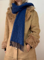 Land Rover 100% Scottish Cashmere Scarf Blue Navy Check Fringed Unisex Wrap