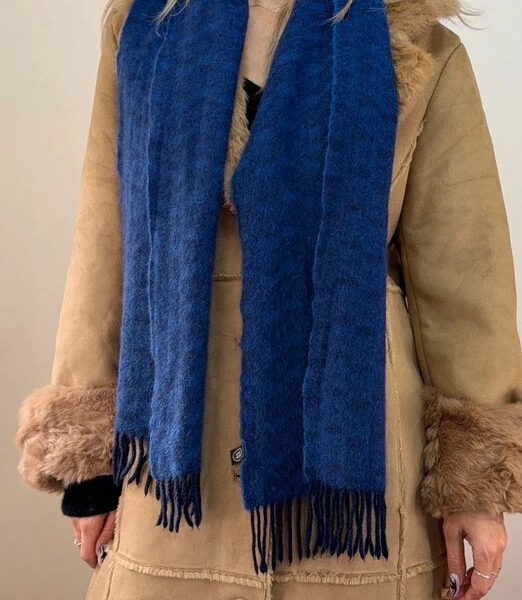 Land Rover 100% Scottish Cashmere Scarf Blue Navy Check Fringed Unisex Wrap