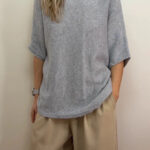 House of Bruar Womens 100% Cashmere Oversized Short Sleeve Jumper UK 8-10 Grey