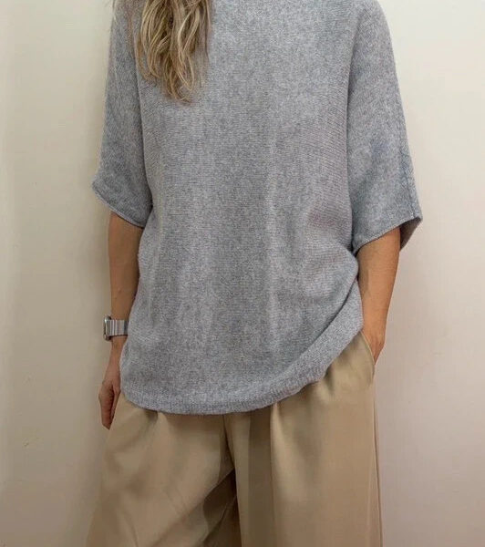 House of Bruar Womens 100% Cashmere Oversized Short Sleeve Jumper UK 8-10 Grey