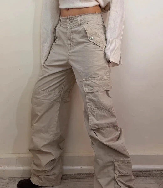 Pinko Womens Cargo Low 9”Rise Trousers UK8-10 W29 L34 Tall Beige Wide Leg Barrel