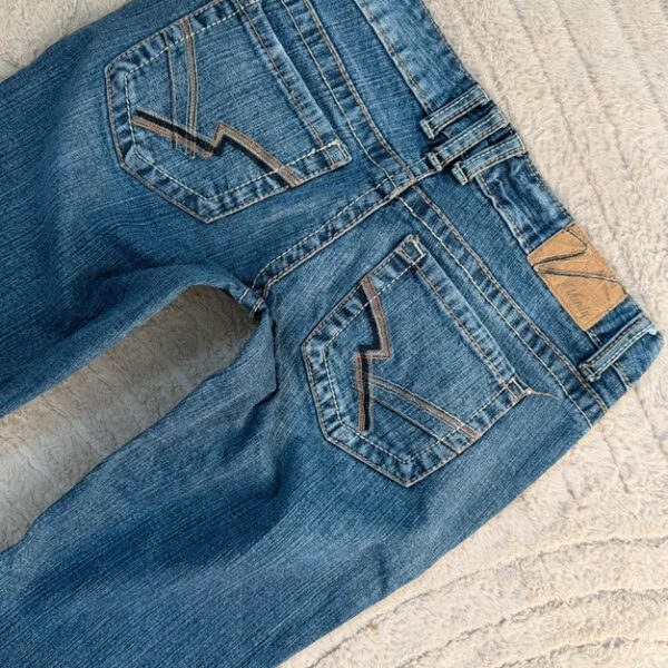 Vanity Womens ultra low 6”rise blue flared jeans W26L31 UK4-6 stitch y2k bootcut