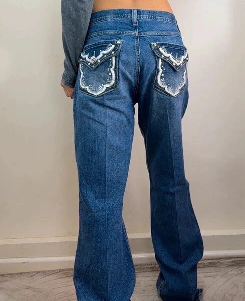 Cruel Girl womens low rise 9” bootcut side slit flare jeans Tall W35L34 UK 14-16