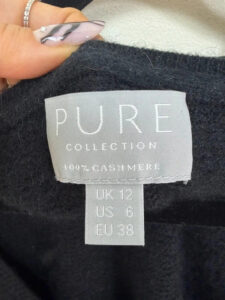 Label on a Pure Collection piece, UK 10