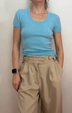 Pure Women's 100% Cashmere Scoop Neck Short Sleeve Knit Fitted Top