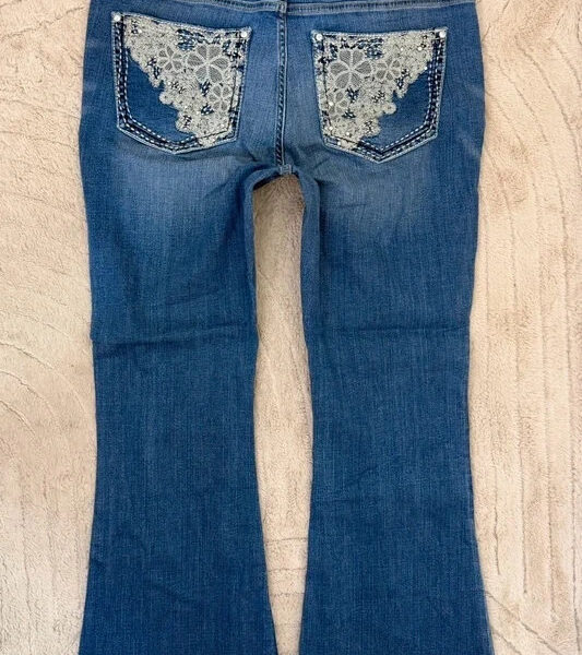 Ralph Lauren Womens Mid 10”Rise Flare Jeans W33 L28.5 UK 14 Embroidered Pocket