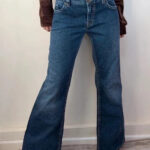 Silver Womens Flare low 8”rise dark jeans W33 L29 UK 12-14 embroidered s stitch
